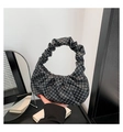 Dettaglio borsa a spalla grigio scuro arricciata con motivo geometrico vintage - Nero