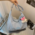 Light blue pleated tote bag with cloud plush pendant and adjustable shoulder strap - Blue with Pendant