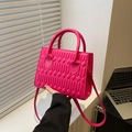 Rose red quilted leather tote bag with embossed texture for stylish urban commuting - Rose Pink