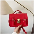 Bolso bandolera de PU rojo con cierre dorado y correa ajustable para mujer - Rojo