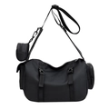 Waterproof black cylindrical sports bag with adjustable strap and mini pouch - Black Small