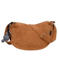 Borsa a tracolla a mezzaluna in velluto a coste marrone con ciondolo in peluche a scacchi - Stile con ciondolo nodo a scacchi / Marrone Giallastro