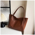 Bolso tote marrón de cuero trenzado con gran capacidad y asas dobles delgadas - Marrón Amarillento