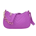 Chic purple felt shoulder bag with V-shaped quilting and gold metal chain strap detail - Purple