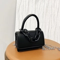 Minimalist black mini handbag with chunky chain and metal strap in crossbody style - Black
