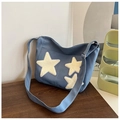 Blaue Tragetasche mit Plüschstern-Stickerei und verstellbarem Schultergurt Damen - Blau