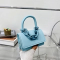Mini light blue rectangular handbag with bold plastic chain and silver metal shoulder strap - Blue