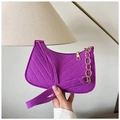 Purple felt shoulder bag with V-shaped stitching and gold chain detail in retro style - Purple