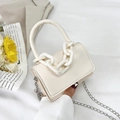 Cream PU leather mini crossbody bag with thick chain handle and metal shoulder strap - Off White