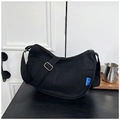 Sac bandoulière demi-lune en toile noire avec sangle réglable et étiquette bleue - Noir Sans Pendentif