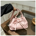 Chic pink bow-knot bucket bag in soft faux leather for casual daily shoulder carry - Pink