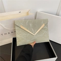 Light green marbled envelope clutch bag with gold V-buckle and pleated finish - Green