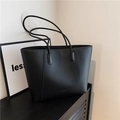 Minimalistische schwarze Totebag aus PU-Leder mit Lychee-Muster und Goldbuchstaben - Schwarz