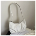 Chic cream white pleated hobo bag with oval leather tag and elegant shoulder strap - White