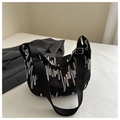 Black nylon crossbody bag with colorful wavy embroidery and adjustable wide strap - Black