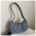Blue pleated crescent shoulder bag in textured fabric with metal zipper and logo patch - Blue