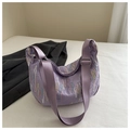 Purple nylon underarm bag with wavy colorful embroidery and textured fabric - Purple