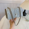 Silver textured small square bag with metal chain strap and keyhole lock detail - Large / Silver