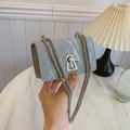 Elegant grey marble texture chain crossbody bag with vintage lock and silver strap - Small / Silver