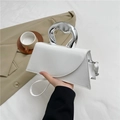 Chic white structured crossbody bag featuring a unique silver artistic metal handle - White