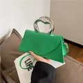 Bright green square crossbody bag with unique silver metallic handle and shoulder strap - Green
