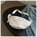 Bolso bandolera de lona blanca con bordado colorido y detalle de cremallera de cuerda - Blanco