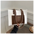 Sac cabas bicolore chic blanc et marron avec texture diamant et lettres dorées - Sans Pendentif / Marron