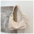 Hobo tas met roze bloemenprint, geplooide schouderband en decoratieve strik - Roze