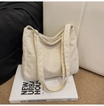 Bolso tote minimalista de pana beige con gran capacidad y cierre para mujer - Blanco Roto