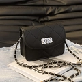 Classic black quilted crossbody bag with rhinestone twist lock and metal chain strap - Small / Black Small