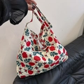 Bolso tote de lona con estampado de rosas rojas y gran capacidad para la compra - Modelo 4
