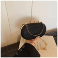 Elegante schwarze Glitzer-Abendtasche mit goldener Schleifenschließe und Kette - Schwarz