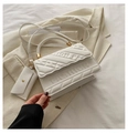 Elegant white quilted crossbody bag with FASHION relief and mini card pouch accessory - White