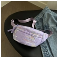 Light purple textured crossbody dumpling bag with colorful wave embroidery details - Purple
