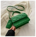 Green quilted leather crossbody bag with fashion embossing and matching coin purse - Green