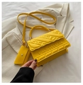 Vibrant yellow crossbody bag with FASHION embossed texture and matching mini coin purse - Yellow