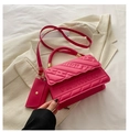 Rose red quilted crossbody bag with matching pouch and embossed fashion logo detail - Rose Red