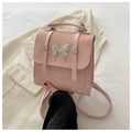 Bolso de mano elegante en cuero PU rosa palo con mariposa plateada y asa superior - Rosa