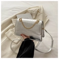 Sac bandoulière argenté à motif crocodile avec chaîne dorée et rabat ondulé chic - Argenté