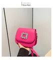 Dettaglio ravvicinato di una borsa a tracolla rosso rosa con fibbia quadrata di cristallo - Rosa Rosso