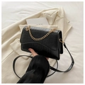 Chic black crocodile pattern crossbody bag with golden chain handle and slim strap - Black
