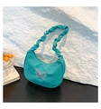 Water green butterfly embroidered underarm bag with ruffled cloud strap for women - Green