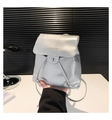 Chic silver metallic mini PU leather backpack with Fashion & Bags lettering on flap - Silver
