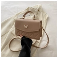 Elegante bolso bandolera de cuero PU caqui con cierre de mariposa dorada y acolchado - Caqui