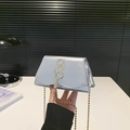 Borsa a tracolla in pelle metallizzata argento con nappina e catena dorata - Argento
