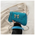 Blauwe crossbodytas met pailletten, zilveren metalen strik en kettingriem voor dames - Blauw