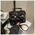 Chic black marble pattern crossbody bag with glossy patent leather and gold studs - Patterned Black