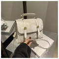 Creamy white marble pattern handbag with top handle and gold hardware in crossbody style - Patterned White