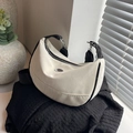Creamy white crescent hobo bag with contrast black piping and adjustable wide strap - Off White