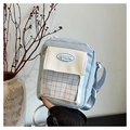 Hellblau-beige Patchwork-Umhängetasche mit Karomuster-Tasche und verstellbarem Riemen - Blau